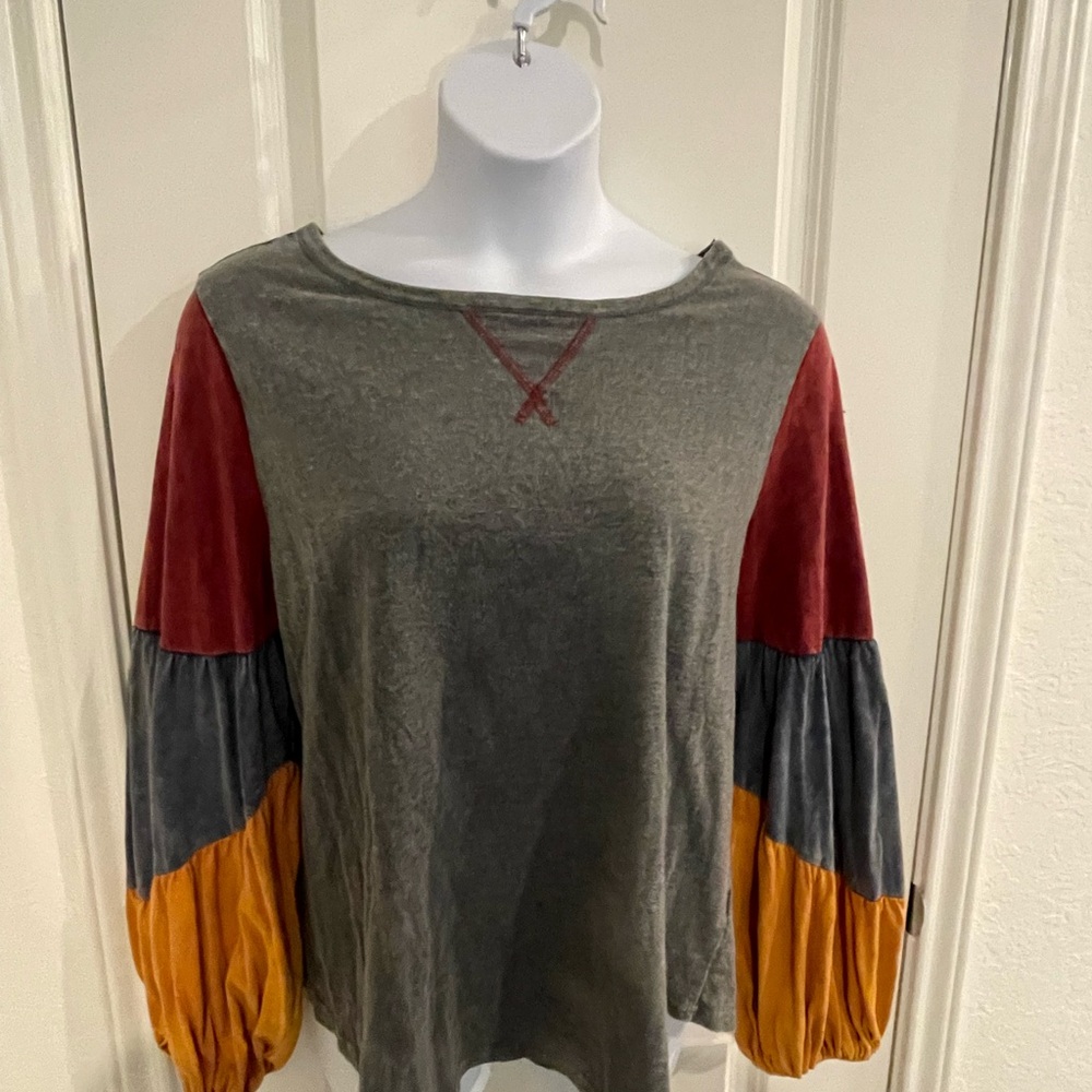 Oddy Color Block Pullover Balloon Sleeve Top Size L - Picture 4 of 10